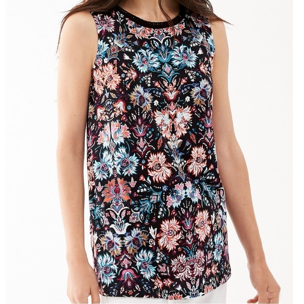 J. Jill Crochet Trim Floral Knit Tank